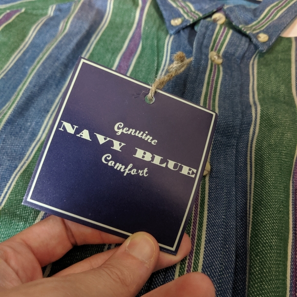 Navy Blue striped flannel shirt NWT - Picture 2 of 5